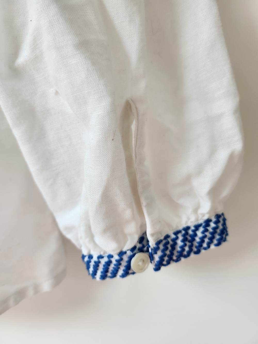 J. Crew White Linen Peasant Blouse with Blue Embroidery - Picture 5 of 7